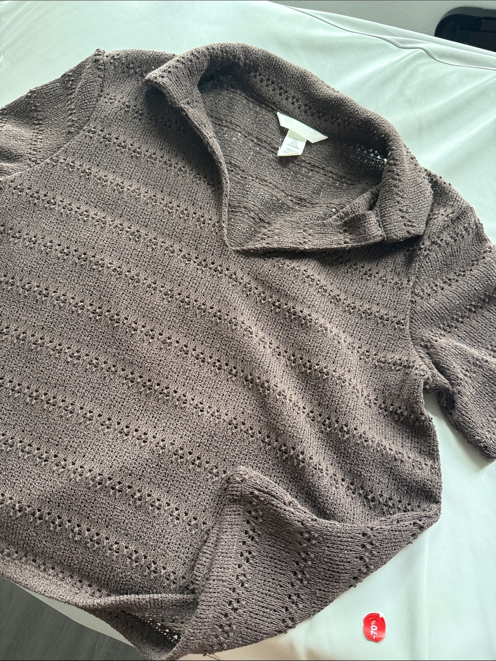 H&M Brown Open-Knit Collared Sweater